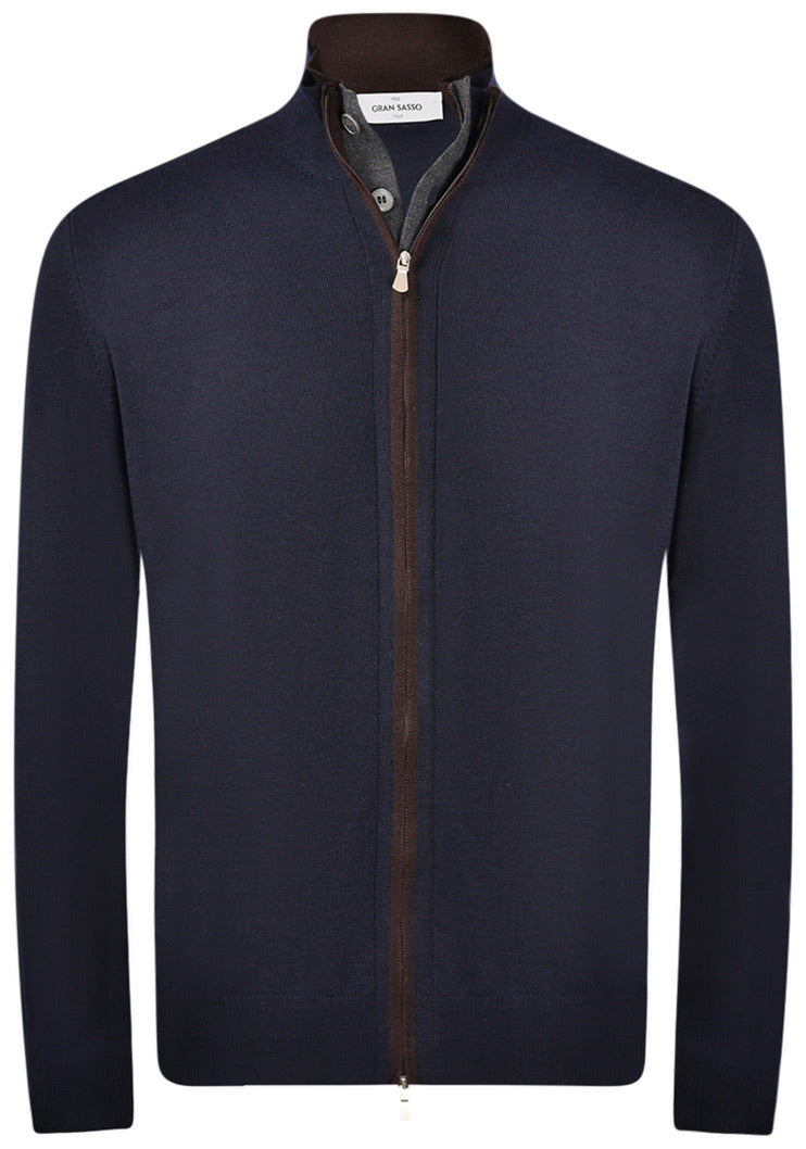 GRANSASSO CARDIGAN ZIP E BOTTONI PROFILATO